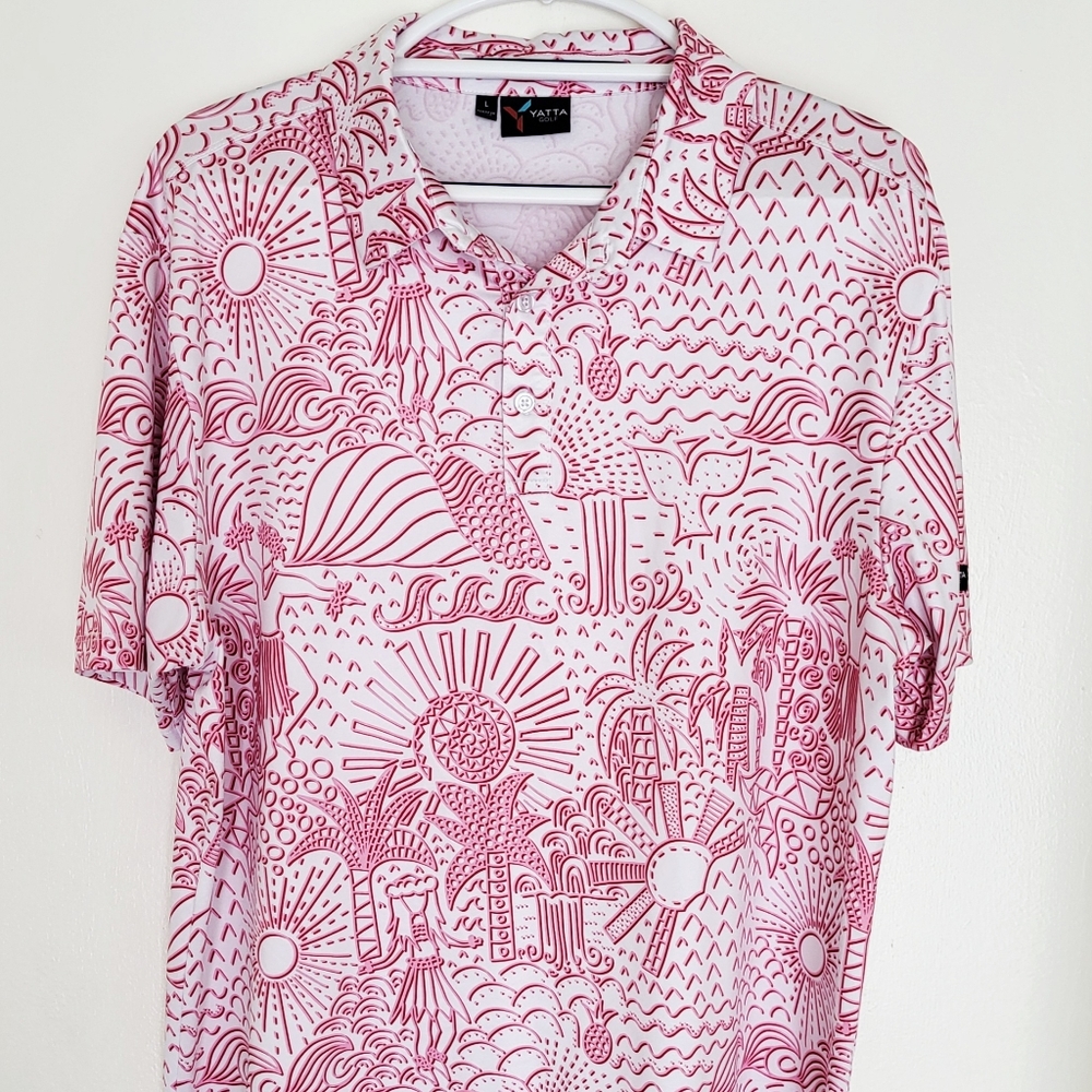 Yatta Golf Performance Polo Pink White Short-Sleeve  Shirt Mens L Shaka Life